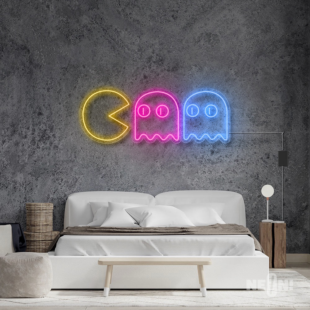 PacMan with Two Ghosts Neon Sign | Retro Gaming Wall Art | The Neon Store