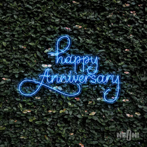 ZHZQWLJWJ Panneau Néon Happy Anniversary | Panneau LED Néon Personnalisé | Art De La Lumière De Nuit | Panneau Néon De Mariage | Panneau Au Néon Pour Chambre à Coucher | Panneau